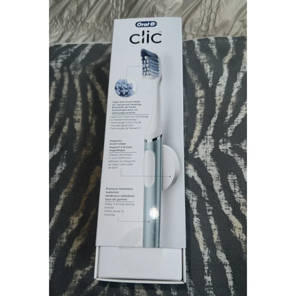 Oral-B Clic Manual Toothbrush Aqua Blue Metal Handle Magnetic Holder NIB